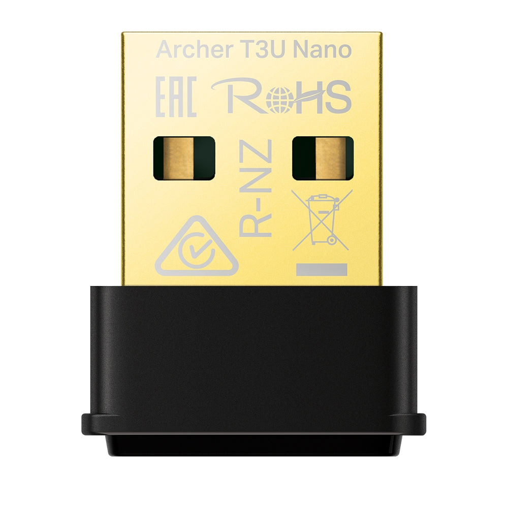 Adaptador USB WiFi TP-Link Archer T3U Nano AC1300 vista frontal con logo