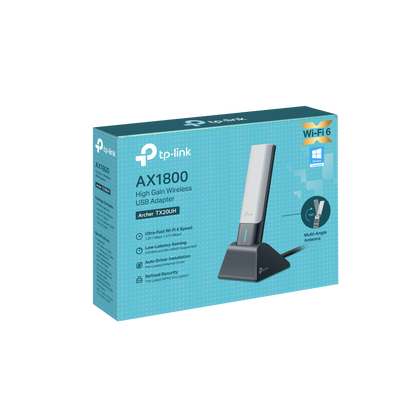 Adaptador inalámbrico TP-Link TX20UH junto a laptop mostrando compatibilidad y uso práctico