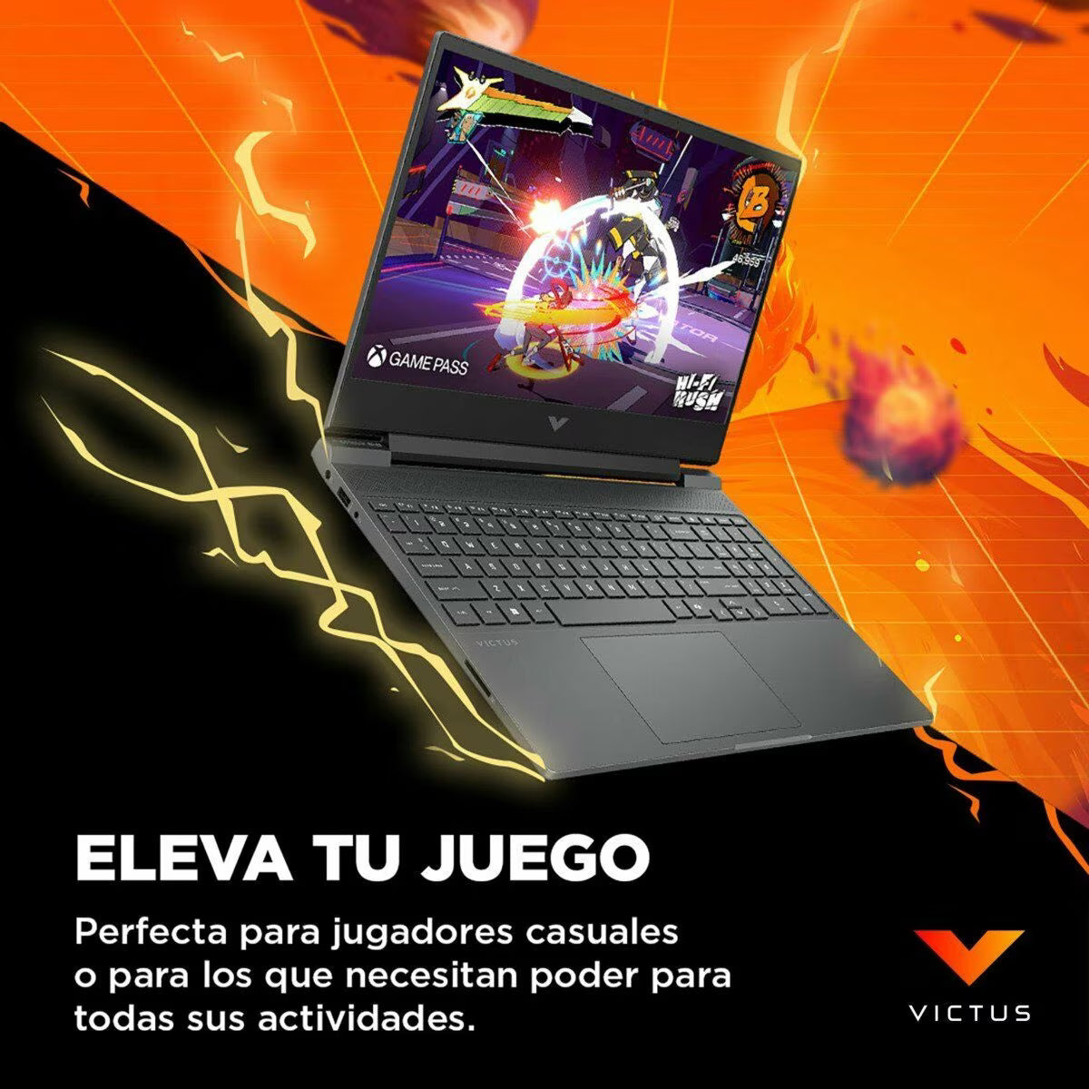 HP Victus 15-fb3018la vista superior cerrada mostrando logo HP y acabado gaming