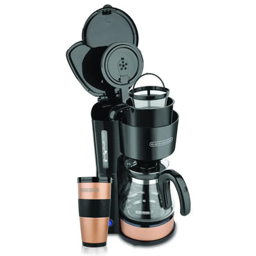 Cafetera Black+Decker CM0755BC | 5 Tazas | 800 W | 4 en 1 (Mug/Taza/Carafe/Pour‑over) | Negro–Cobre