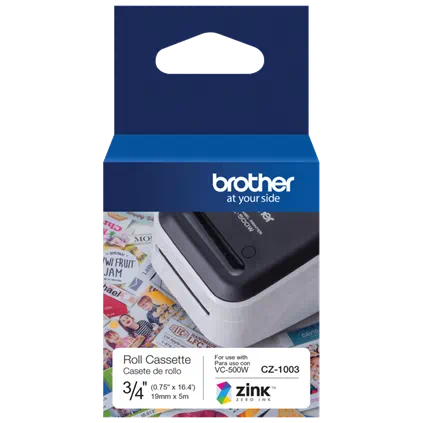 Rollo cinta etiqueta Brother CZ1003 blanca 19mm para impresión térmica directa
