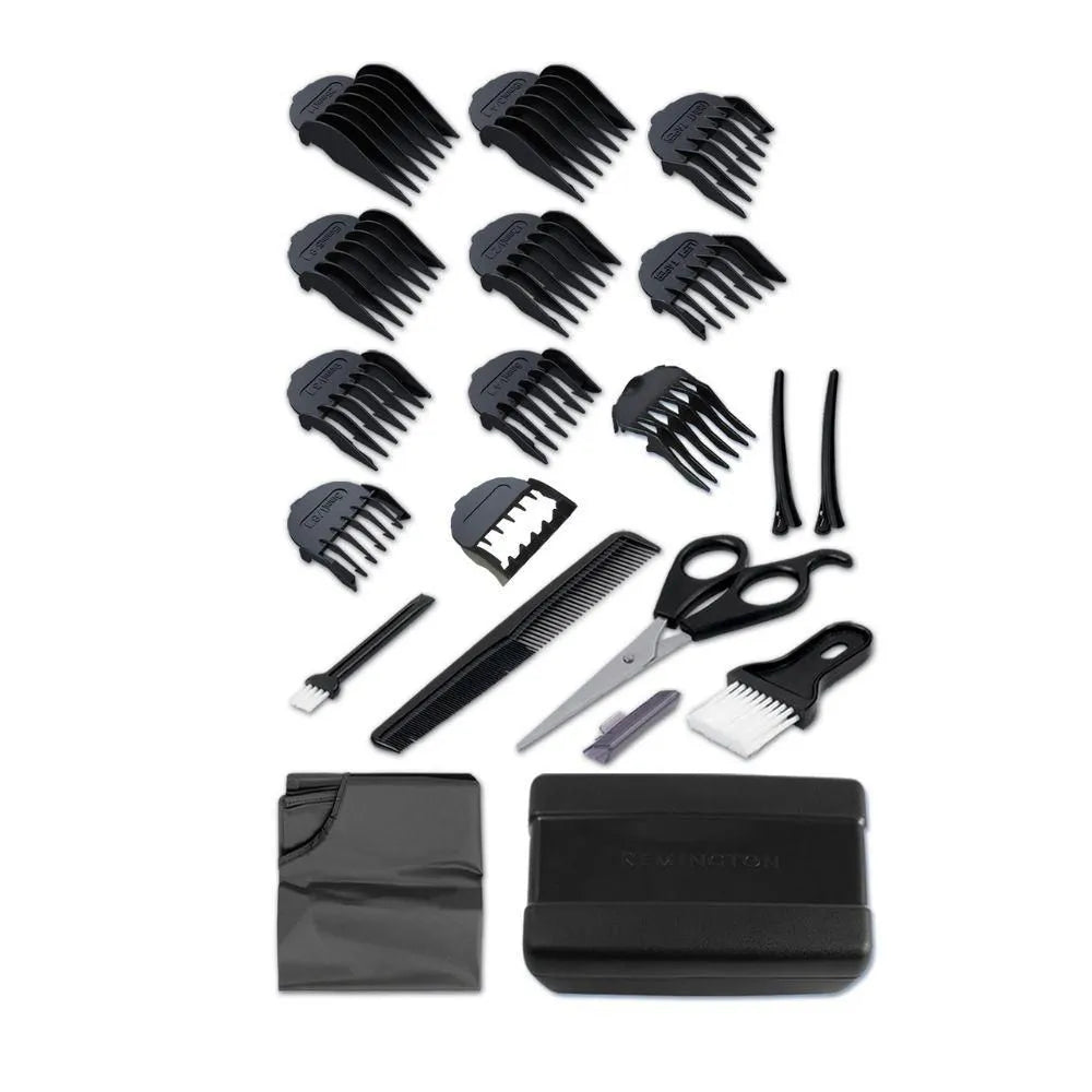 Cortadora de Cabello Remington HC4050 (110) F | 22 Piezas Incluidas | Cuchillas de Acero Inoxidable Autoafilables | Uso con Cable | Kit Familiar Completo
