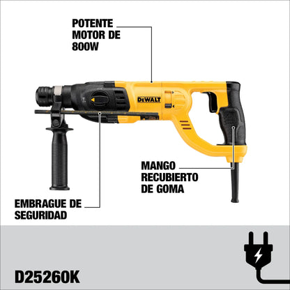 DEWALT rotomartillo D25260K-B3 motor 800W y embrague de seguridad