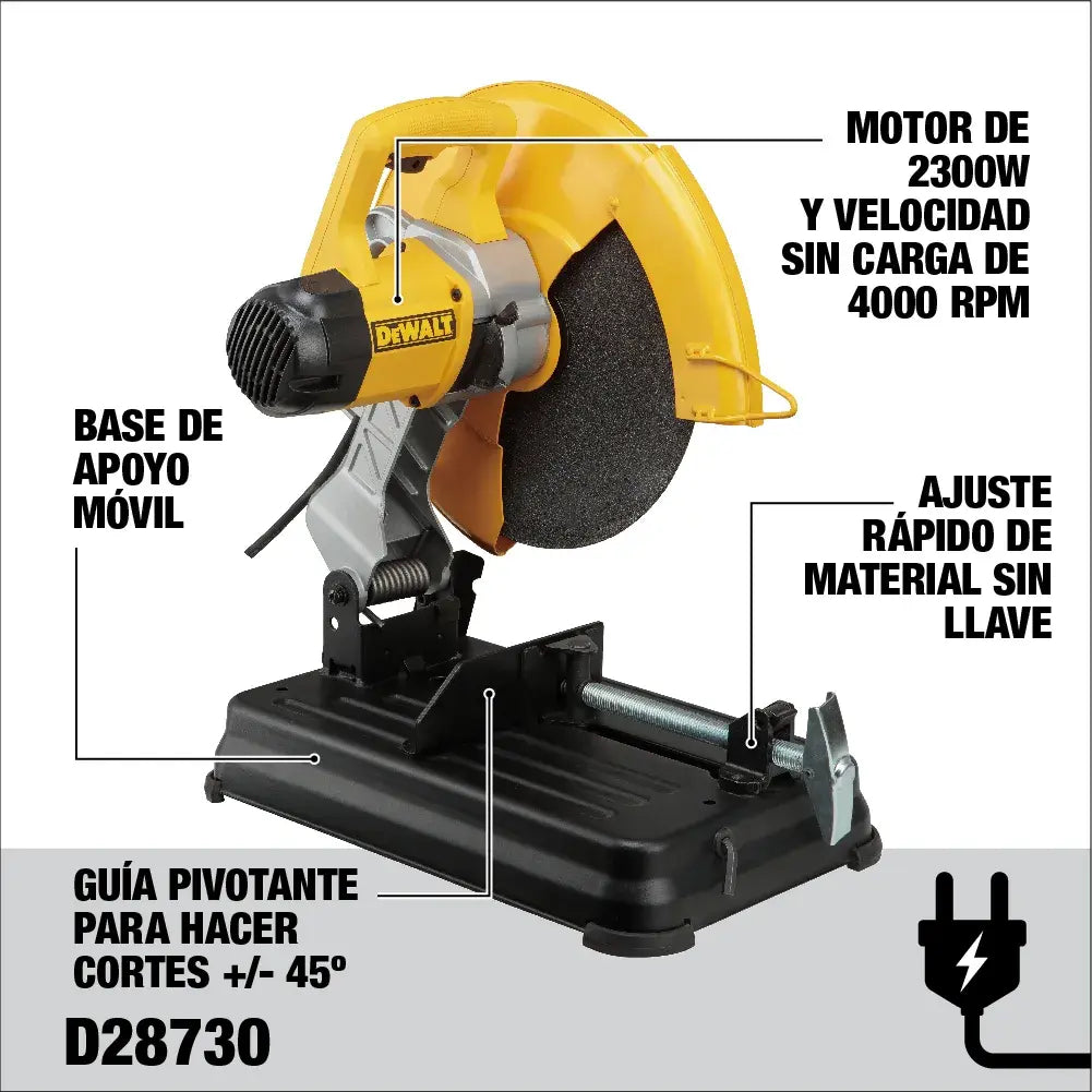 DEWALT tronzadora D28730-B3 motor 2300W y guia pivotante 45 grados