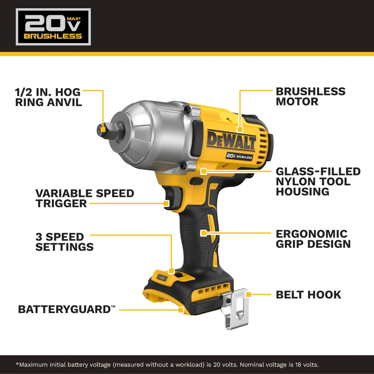 De Walt Llave Impacto 1/2" 20V MAX XR, DCF900B