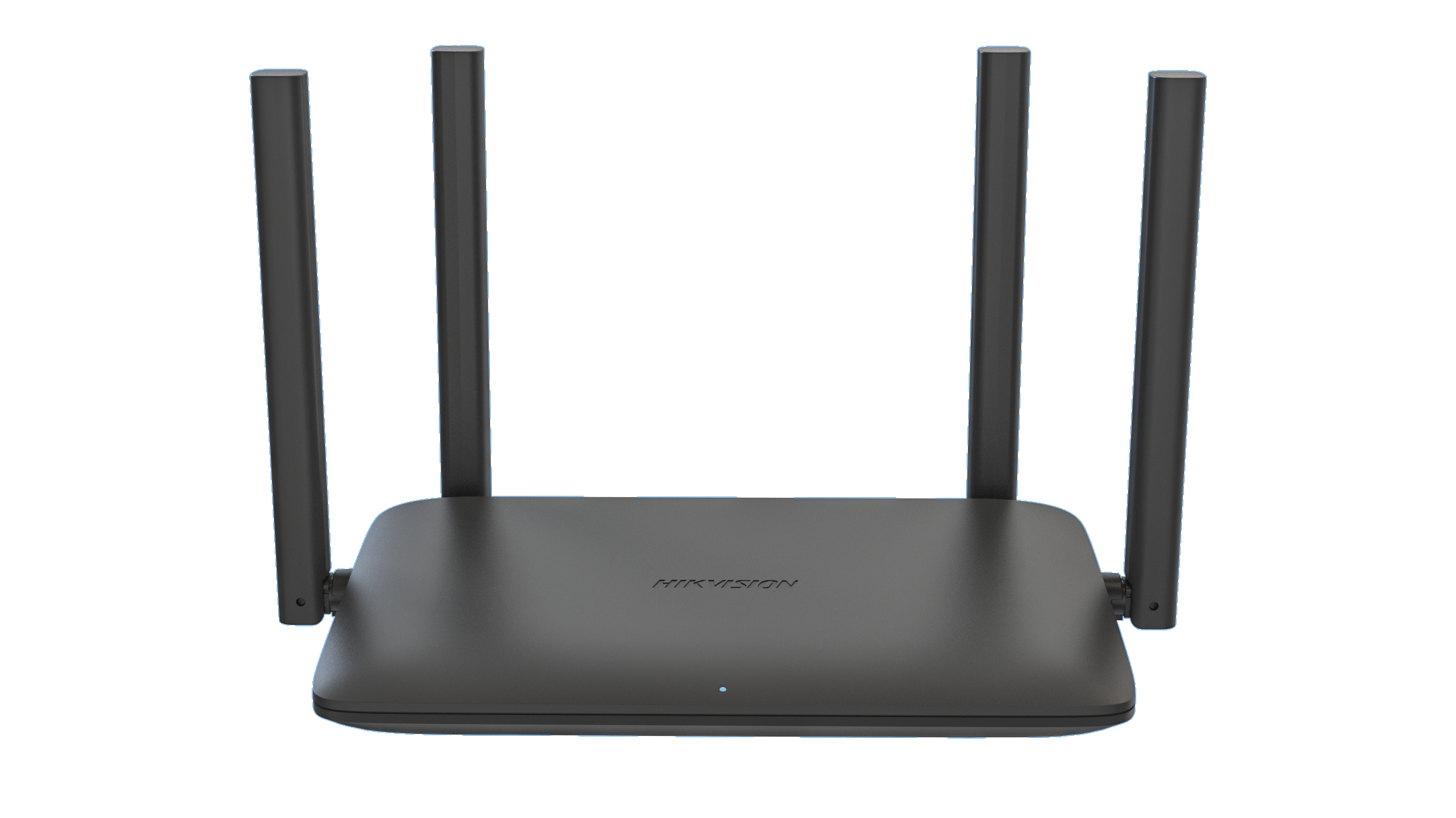 Router Wi-Fi 6 Hikvision DS-3WR15X vista frontal con 4 antenas y puertos Gigabit