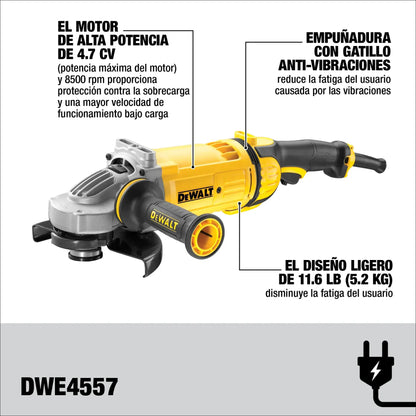 DEWALT esmeriladora DWE4557-B3 motor 2400W y mango antivibración