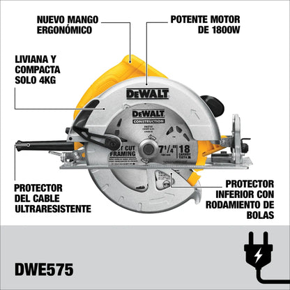 DEWALT sierra circular DWE575-B3 motor 1800W y caracteristicas