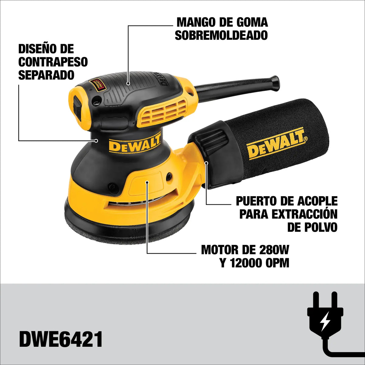 DEWALT lijadora orbital DWE6421-B3 motor 280W y contrapeso separado