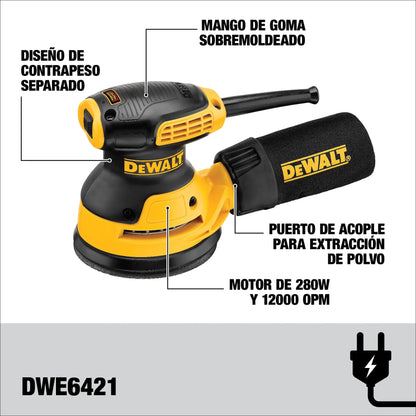 DEWALT lijadora orbital DWE6421-B3 motor 280W y contrapeso separado