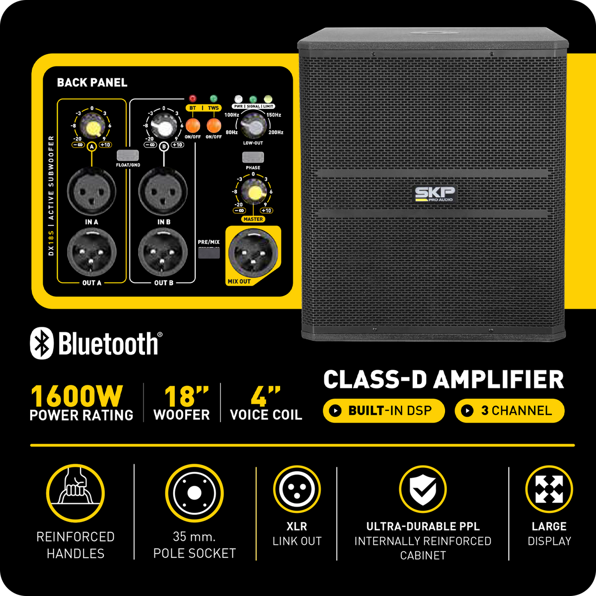 SKP DX18S subwoofer activo 18 pulgadas - vista general