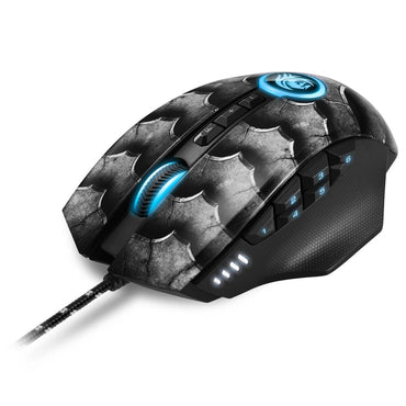 Vista lateral izquierda del mouse gaming Sharkoon Drakonia II mostrando botones programables