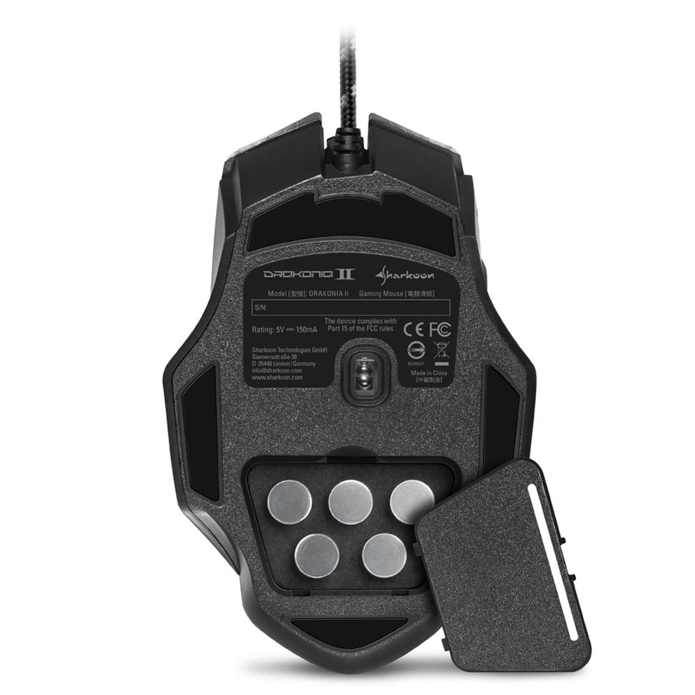Detalle de los 11 botones programables del mouse Sharkoon Drakonia II RGB