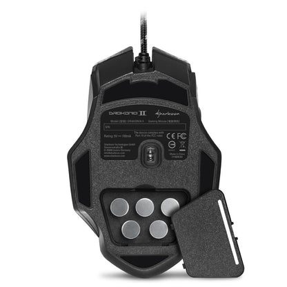 Detalle de los 11 botones programables del mouse Sharkoon Drakonia II RGB