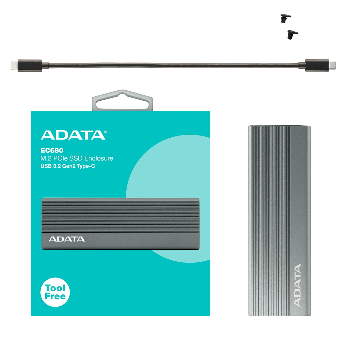 Encapsulador SSD ADATA EC680 | USB-C 3.2 Gen2 | 10Gbps | Compatible con M.2 PCIe NVMe 2230/2242 | EC680-CCGY
