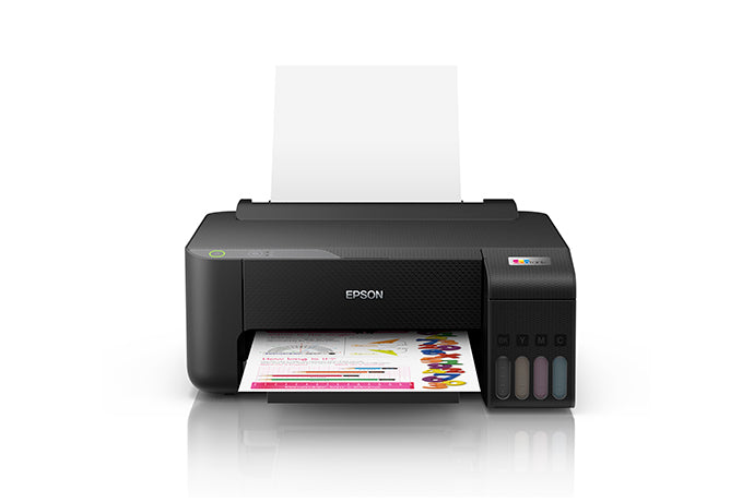 Impresora Epson EcoTank L1250 vista frontal con tanques de tinta visibles