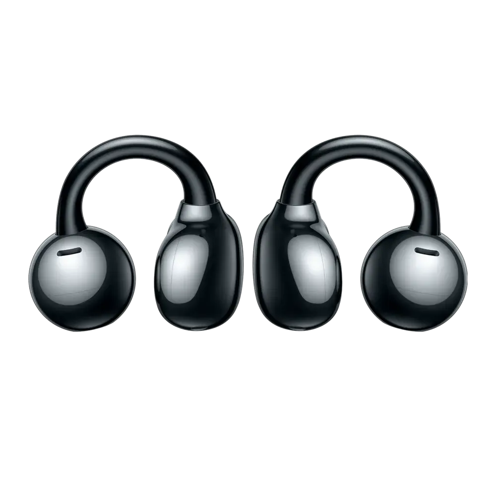 Huawei FreeClip negro auriculares open-ear vista de perfil mostrando ajuste
