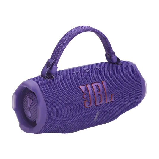 Parlante JBL Charge 6 color púrpura con correa de transporte