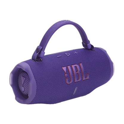 Parlante JBL Charge 6 color púrpura con correa de transporte