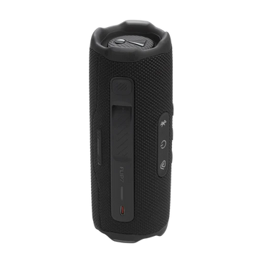 Parlante JBL Flip 7 negro, vista trasera con logo JBL