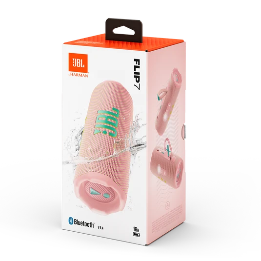 Empaque de caja del parlante JBL Flip 7 color rosa