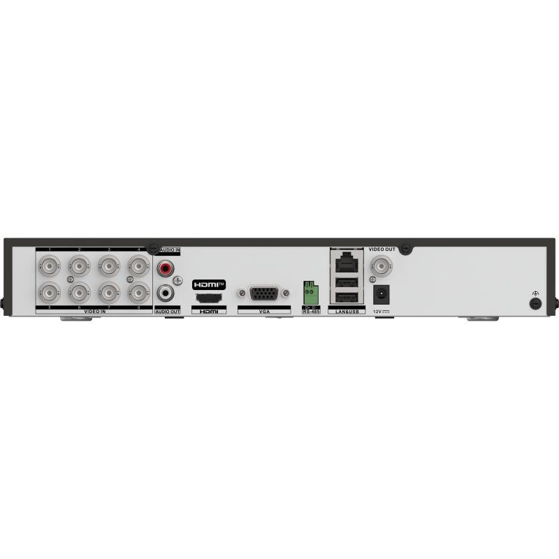 DVR Hikvision iDS-7208HUHI-M1/XT vista superior con logo y modelo