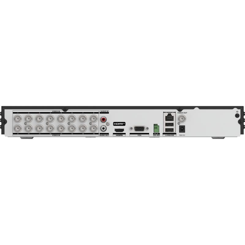 DVR Hikvision videovigilancia vista de tres cuartos mostrando diseño completo del equipo
