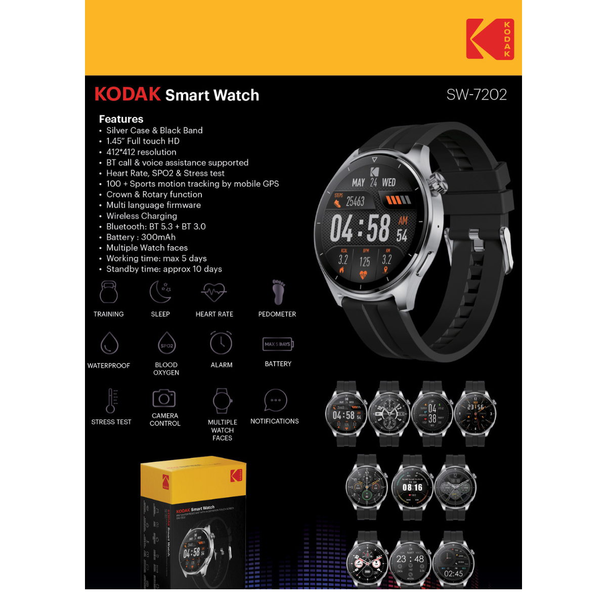 Kodak Reloj Inteligente Full Touch 1.45" Plateado, SW7202