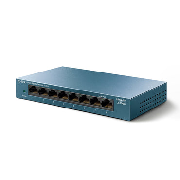 Switch TP-Link LS108G vista lateral derecha conexiones RJ-45