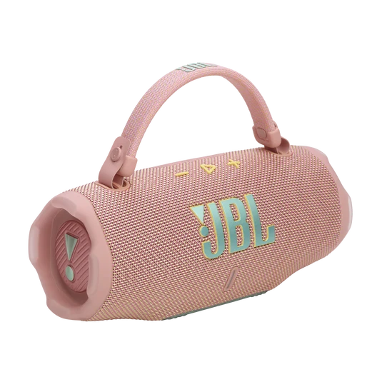 Parlante JBL Charge 6 rosa con correa de transporte