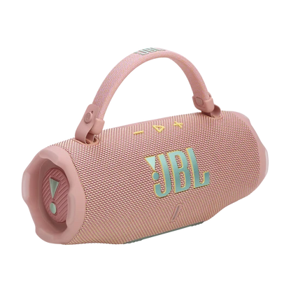 Parlante JBL Charge 6 rosa con correa de transporte