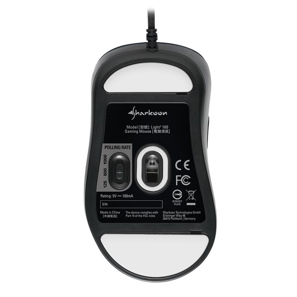 Mouse Gaming RGB Sharkoon Light2 100 vista diagonal mostrando iluminación RGB
