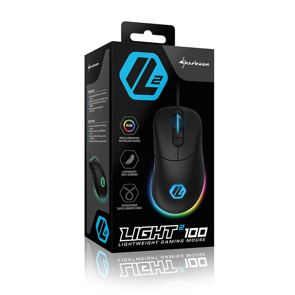 Mouse Gaming Sharkoon Light2 100 vista inferior con sensor 3200 DPI