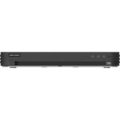 DVR Hikvision iDS-7216HUHI-M2/XT vista frontal con panel de control y puertos