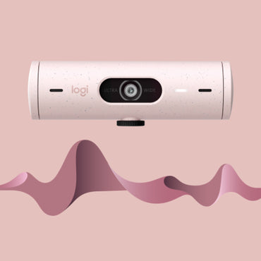 Webcam Logitech Brio 500 color rosado vista lateral izquierda