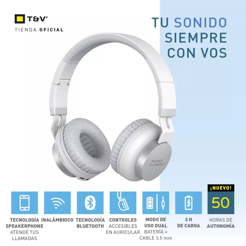 Audífonos Thonet & Vander Dauer blancos con cable auxiliar 3.5mm incluido