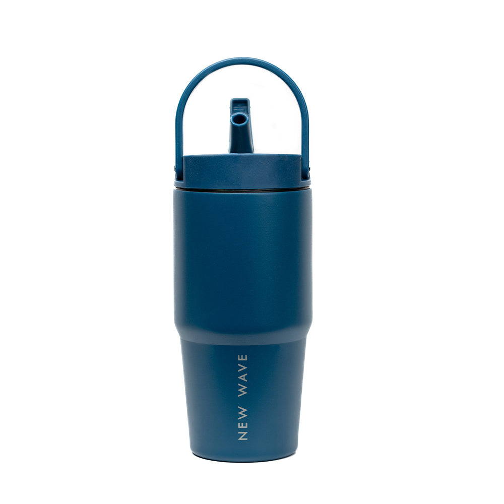 New Wave Travel Tumbler acero inoxidable doble pared, vista lateral con agarradera
