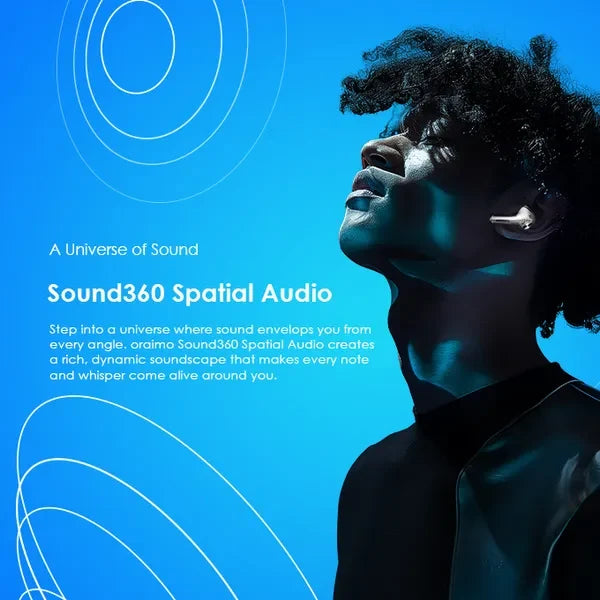 Audífonos Oraimo SpaceBuds Pro en uso mostrando ajuste cómodo en oreja