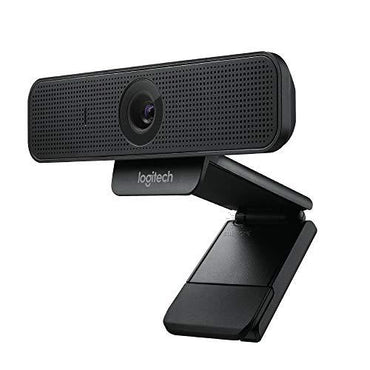Cámara web Logitech C925e perfil lateral mostrando diseño compacto negro