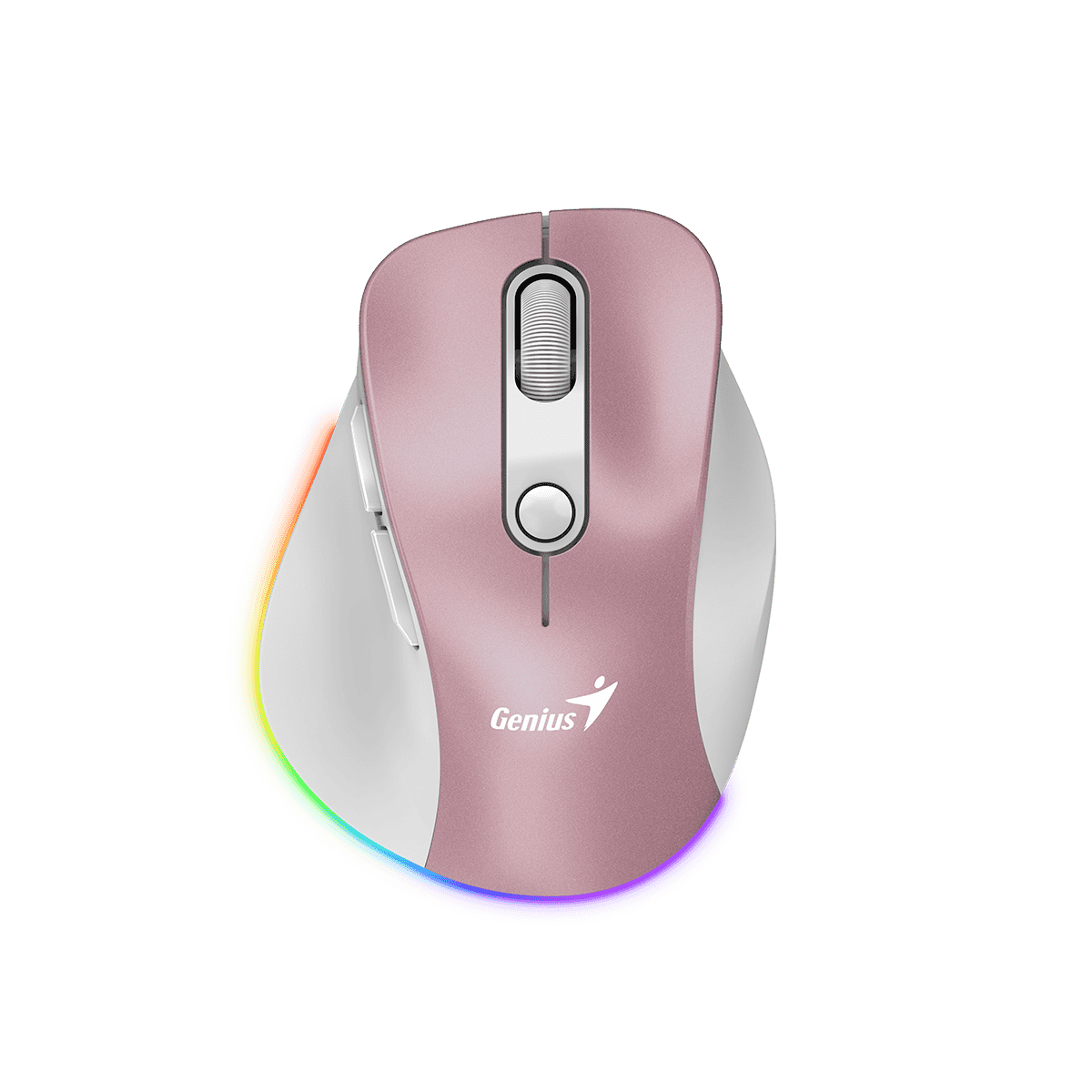 Mouse Genius Ergo 9000S Pro Rosa vista frontal mostrando diseño ergonómico para mano derecha