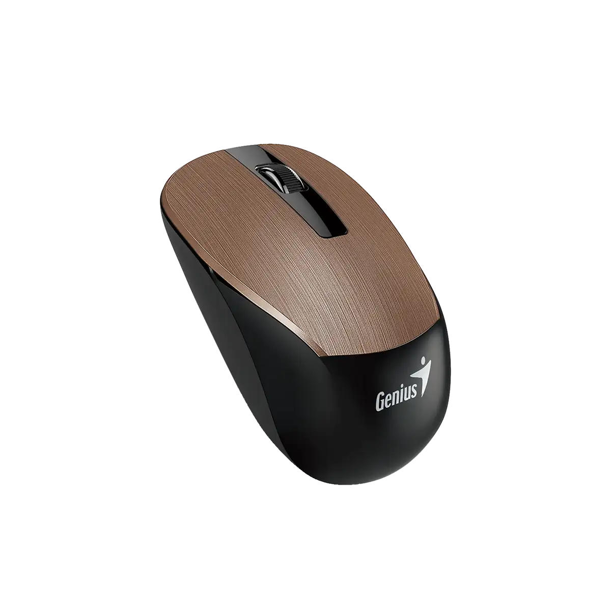 Mouse inalámbrico NX-7015 vista superior con botones y scroll wheel en color café