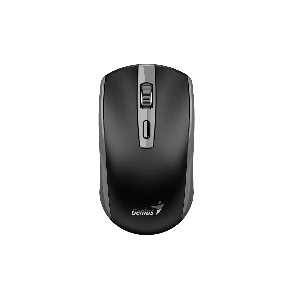 Mouse inalámbrico Genius ECO-8150 gris vista frontal con 4 botones