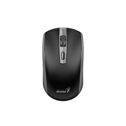 Mouse inalámbrico Genius ECO-8150 gris vista frontal con 4 botones