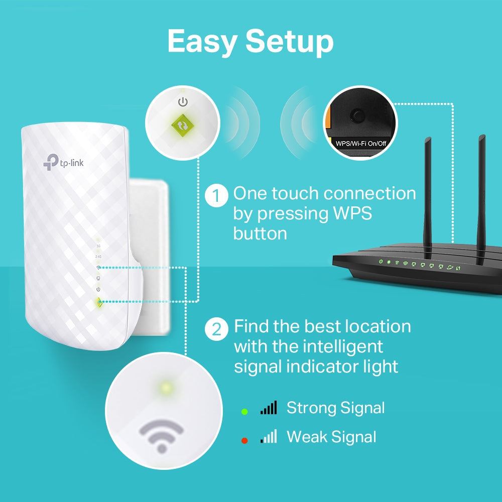 Extensor TP-Link RE220 en empaque original con accesorios incluidos