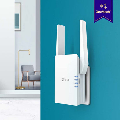 Repetidor TP-Link RE605X en funcionamiento con LEDs indicadores activos