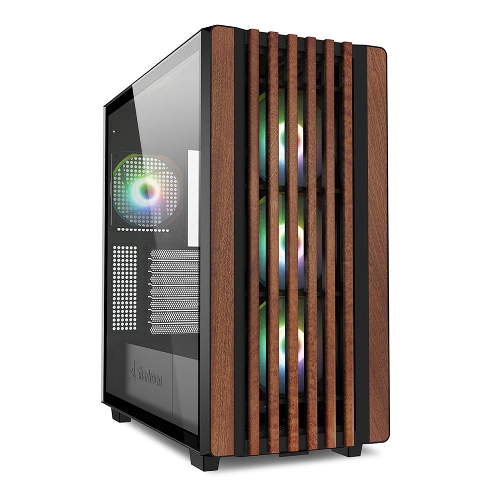 Case Sharkoon Rebel C70G RGB | ATX | Mid Tower | 4 Ventiladores RGB PWM | Frente de Madera | Vidrio Templado | Negro