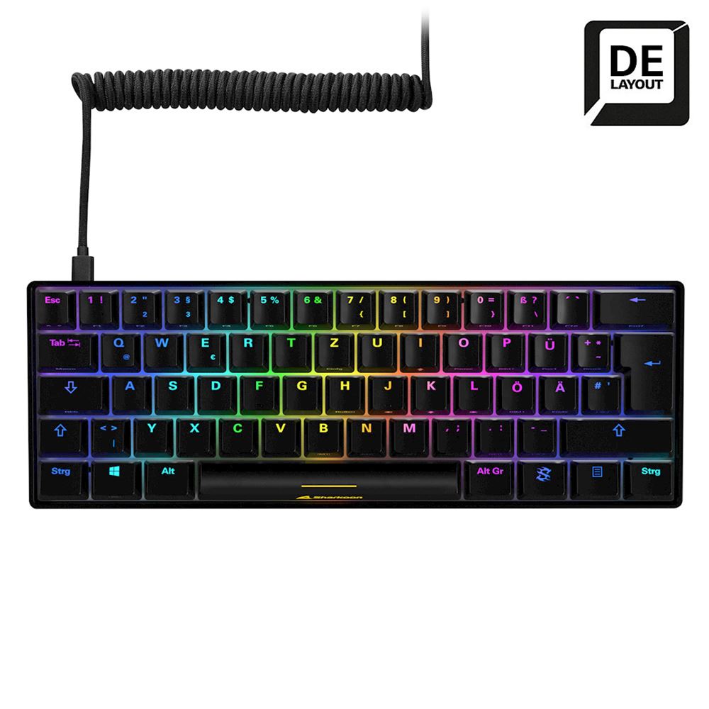 Vista lateral del teclado Sharkoon Skiller SGK50 S4 TKL mostrando switches rojos mecánicos y perfil bajo