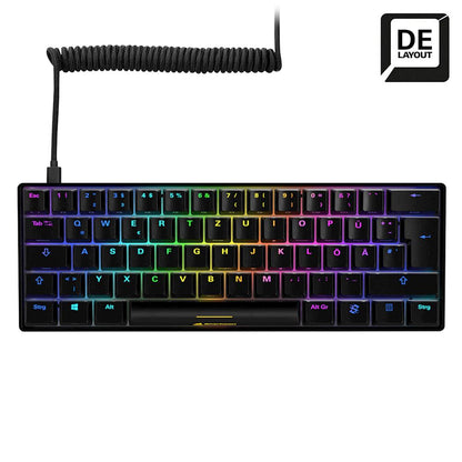 Vista lateral del teclado Sharkoon Skiller SGK50 S4 TKL mostrando switches rojos mecánicos y perfil bajo