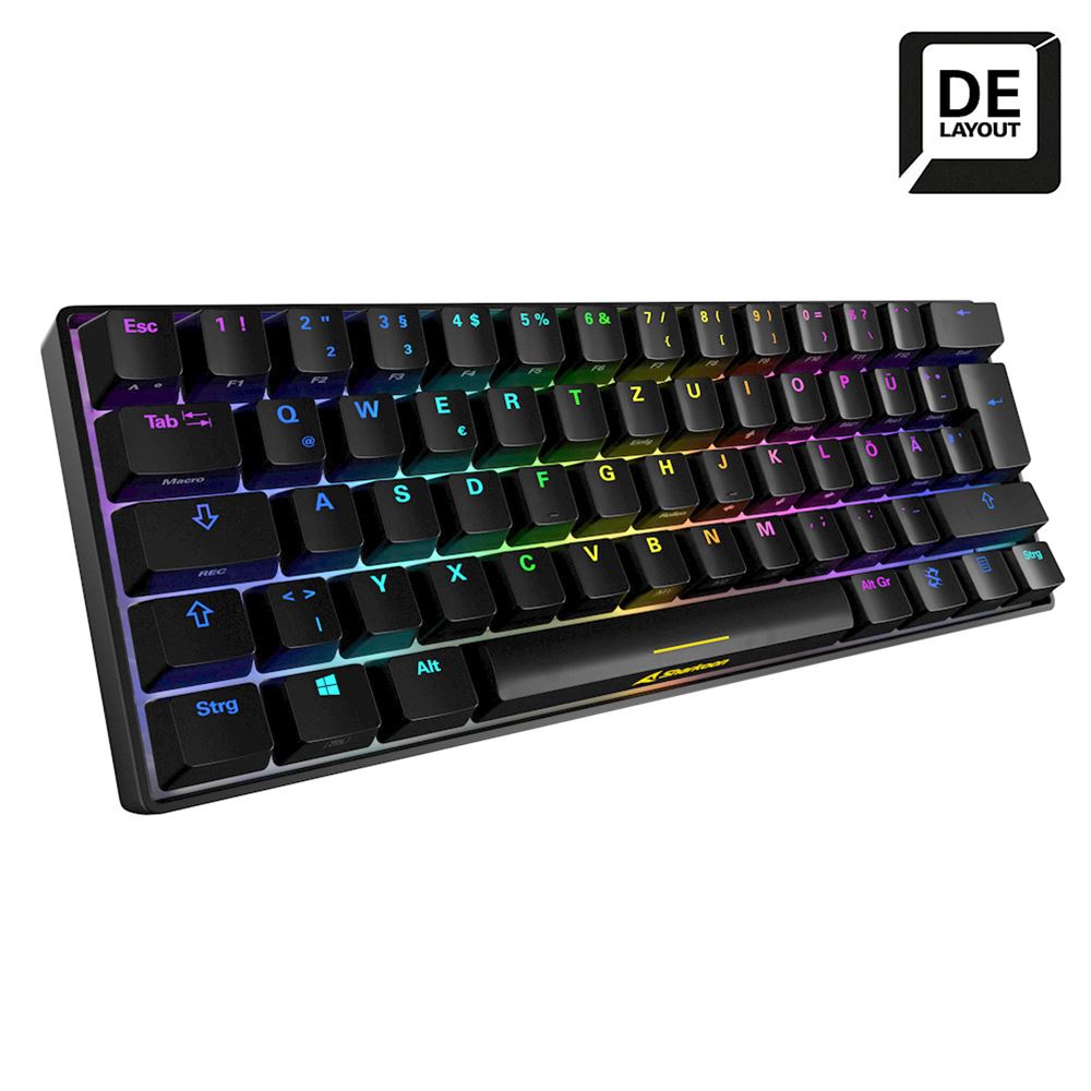 Detalle de teclas del teclado gaming Sharkoon SGK50 S4 con retroiluminación RGB activada en ambiente oscuro