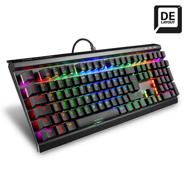 Vista superior del teclado Sharkoon SGK60 mostrando switches mecánicos blancos y teclas retroiluminadas